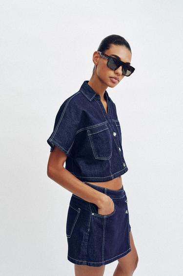 CHEMISE COURTE Z1975 EN DENIM - Bleu de Zara - Image 4