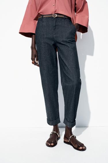 Z1975 CHINO-DENIM-HOSE MIT GEFLOCHTENEM GÜRTEL - Blau von Zara