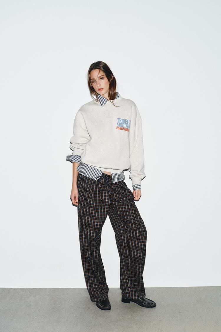 PANTALON DE PYJAMA À CARREAUX Marron-Bleu ZARA France