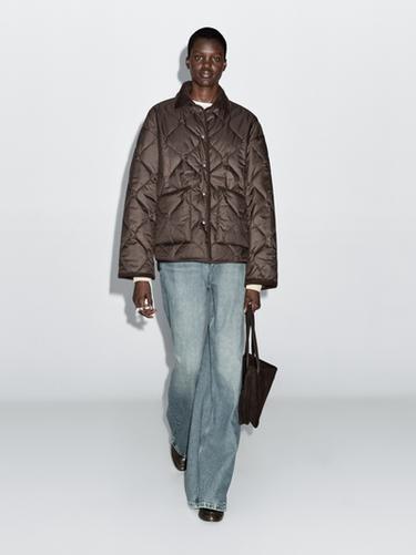 Zara Water-repellent puffer jacket with corduroy detail - white