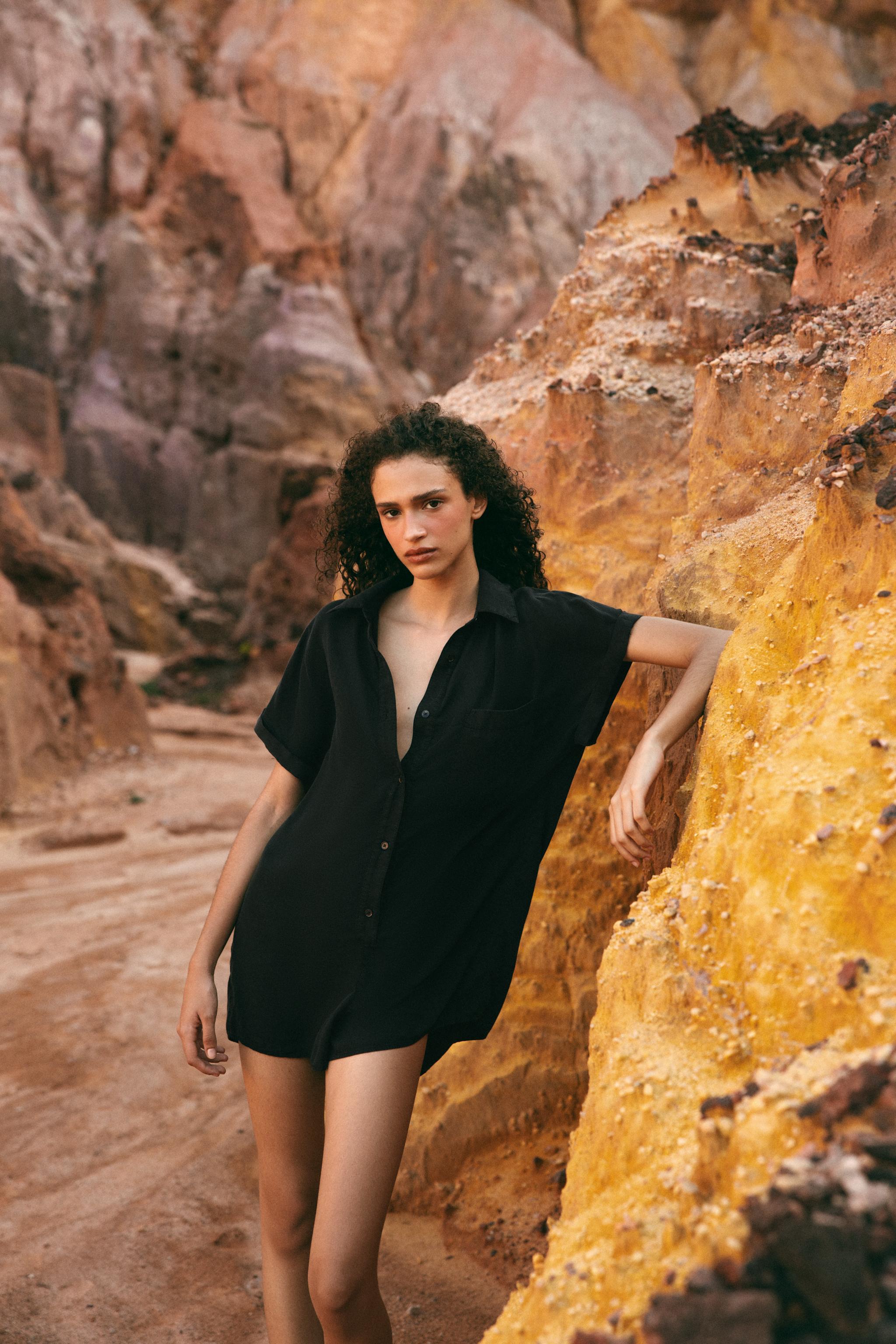 FLOWING JUMPSUIT WITH POCKETS Black ZARA India - Main Image