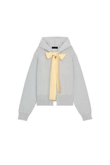 HOODED CARDIGAN WITH TIE - Grey marl by Zara