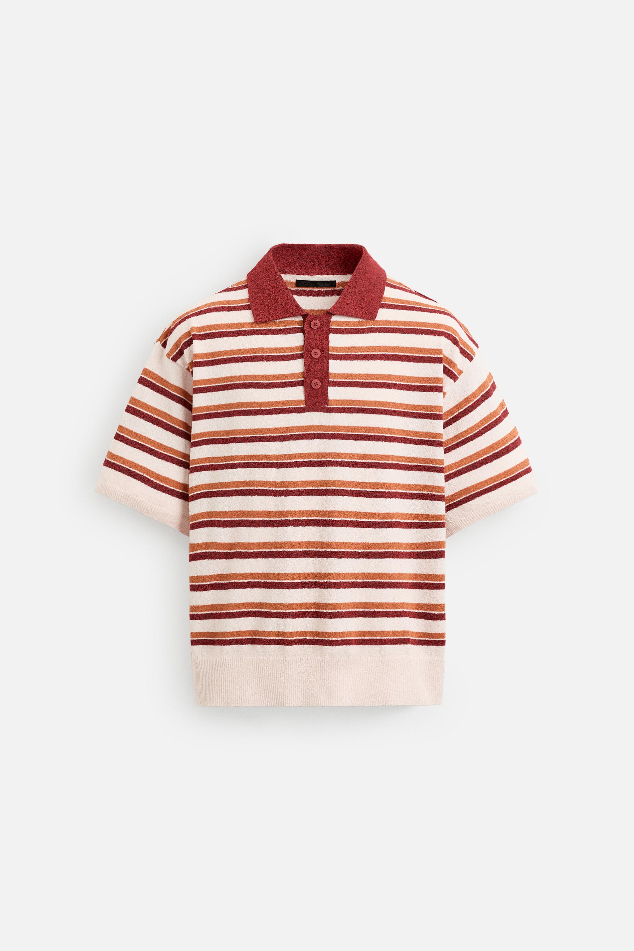 TEXTURED STRIPED KNIT POLO SHIRT - Multicolored | ZARA