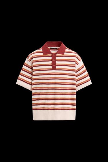 STRIPED TEXTURED KNIT POLO SHIRT - Multicoloured by Zara - Image 0