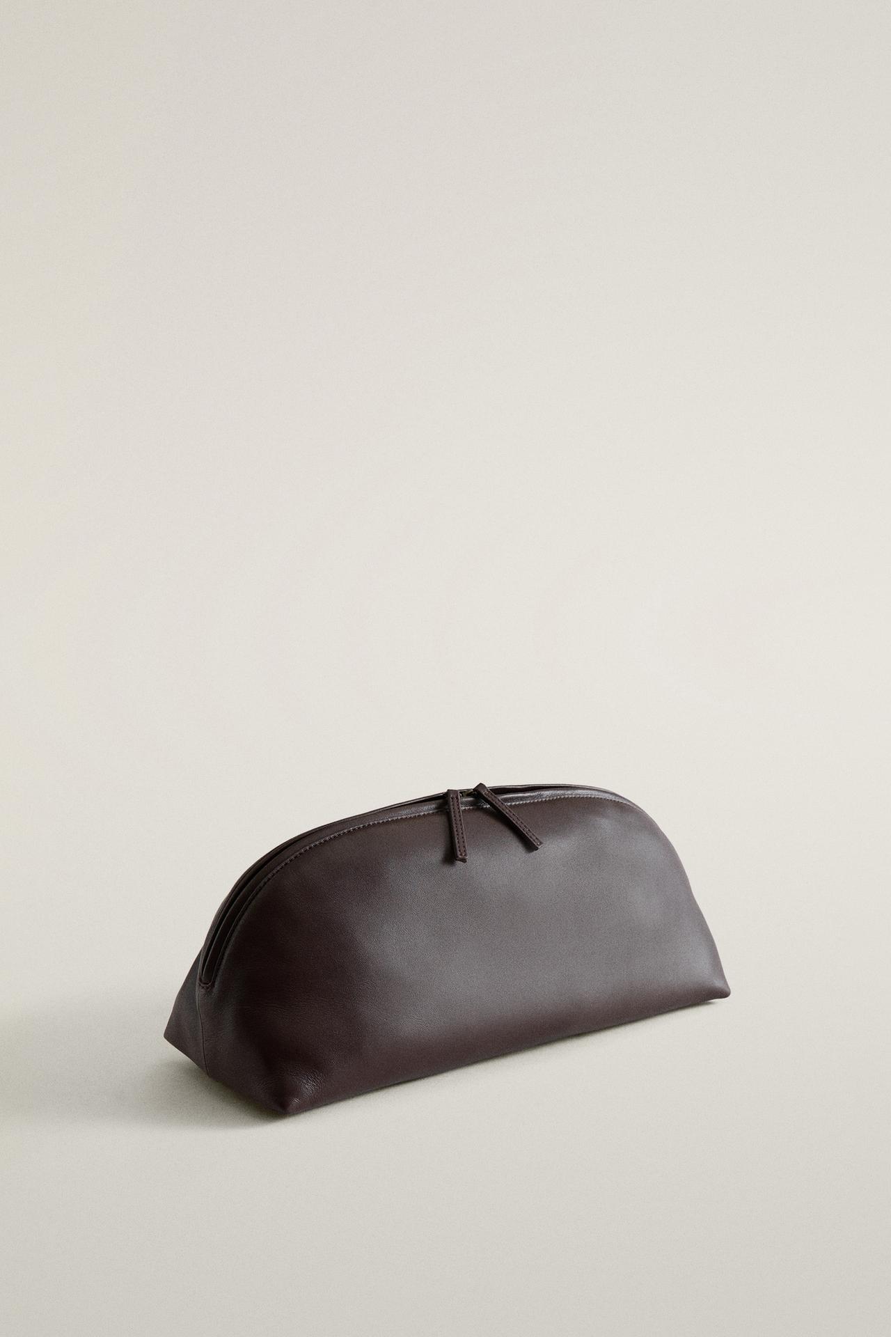 LARGE NAPPA LEATHER CRESCENT MAKEUP BAG — Burgundy Red