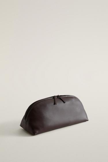 LARGE NAPPA LEATHER CRESCENT MAKEUP BAG — Burgundy Red 2
