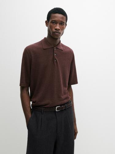 Zara Linen knit polo sweater - white