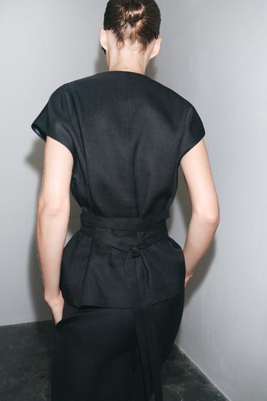 ZW COLLECTION LINEN BLEND WAISTCOAT - Black by Zara - Image 2