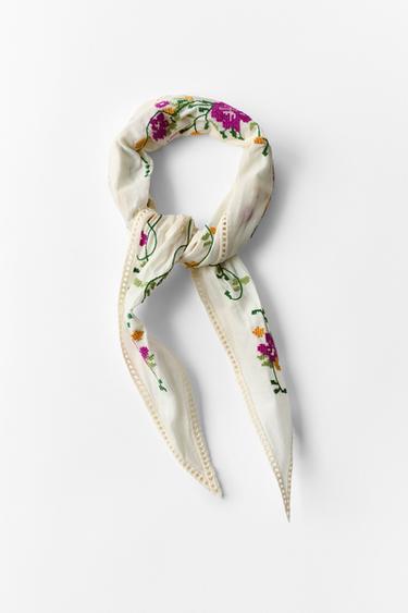 Zara BANDANA MARAMA SA CVETNIM VEZOM – Ekru