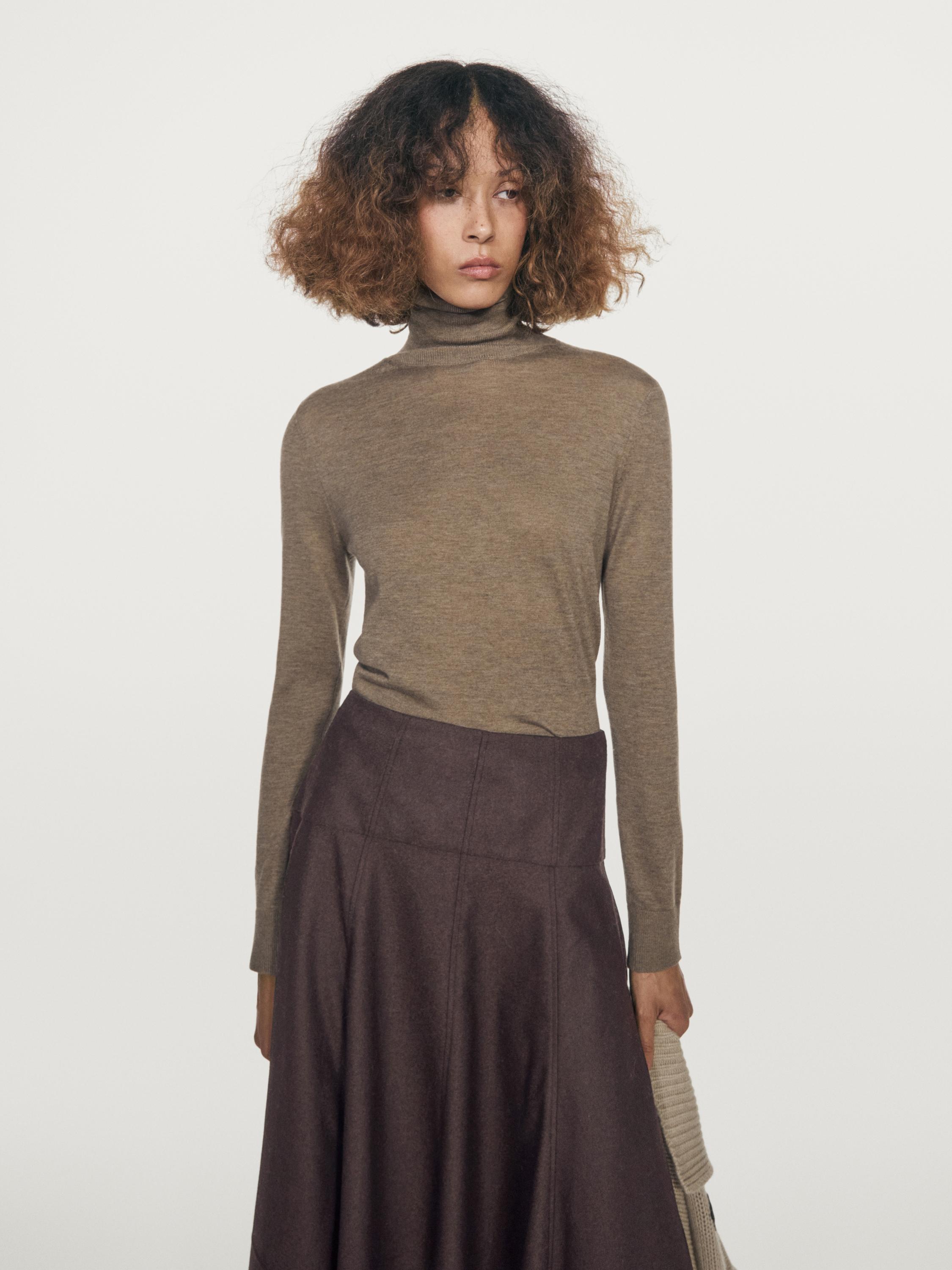 Wool blend midi skirt with yoke