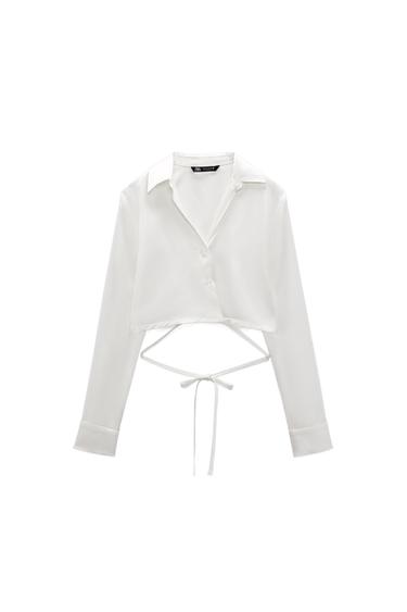 SATIN EFFECT CROP SHIRT