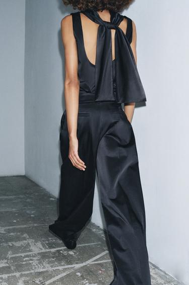 PANTALON SATINÉ À PINCES ZW COLLECTION - Noir de Zara - Image 2