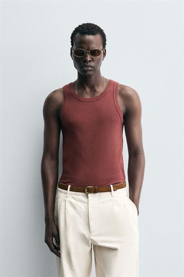 تيشرت TANK محزز - أحمر الخاص بـ Zara