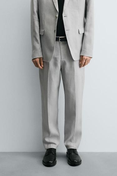 Zara 100% LINEN SUIT PANTS - Mid-gray