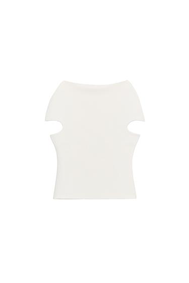 TOP PUNTO CUELLO BARCO - Blanco de Zara