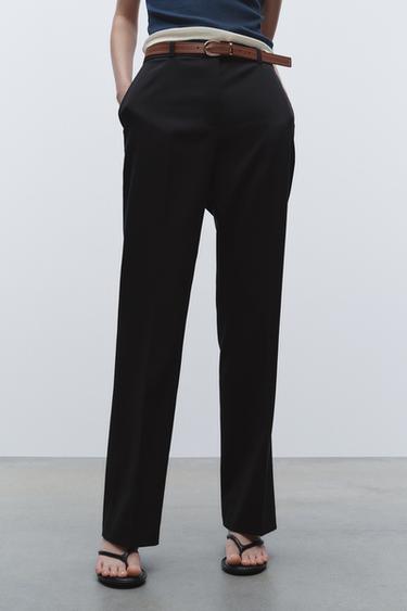 PANTALON DROIT AVEC CEINTURE - Noir de Zara - Image 1