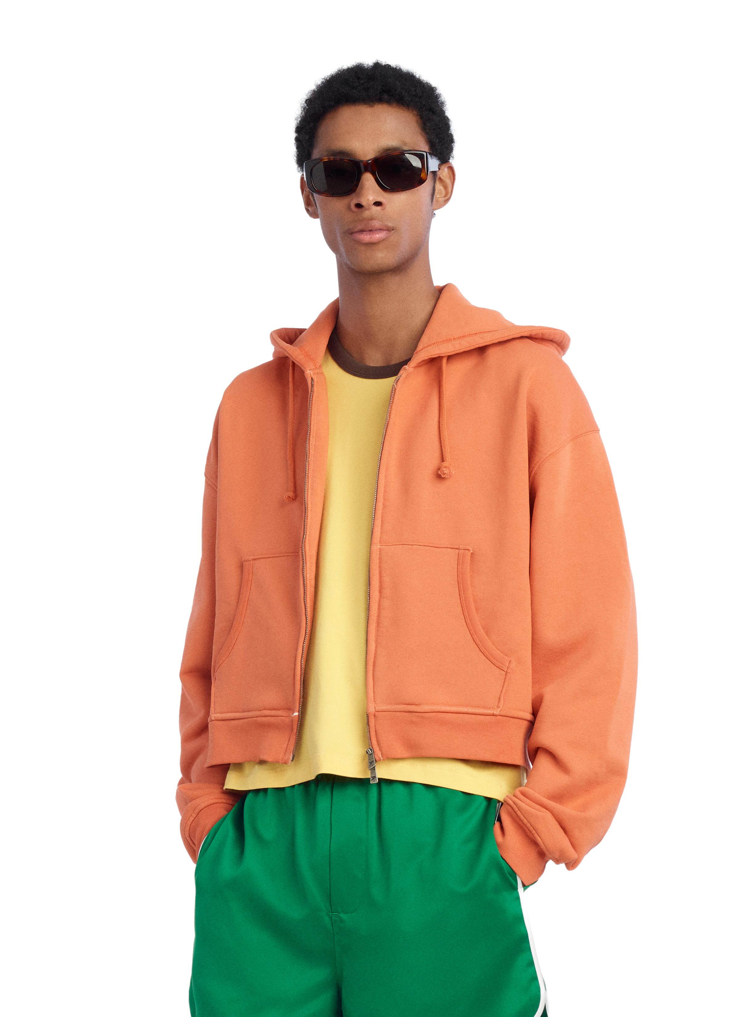 CROPPED FIT ZIPPER HOODIE SWEATSHIRT — Orange