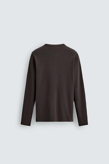RIBBED HENLEY T-SHIRT - Black / Brown by Zara - Image 7