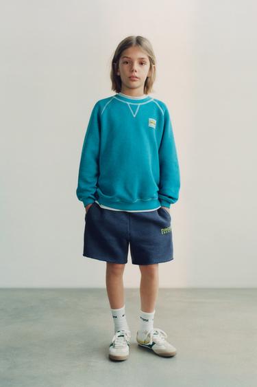 TEXT PRINT PLUSH BERMUDA SHORTS - Blue by Zara