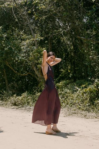 HALTER DRESS WITH ELASTICATED DETAIL - Brown by Zara