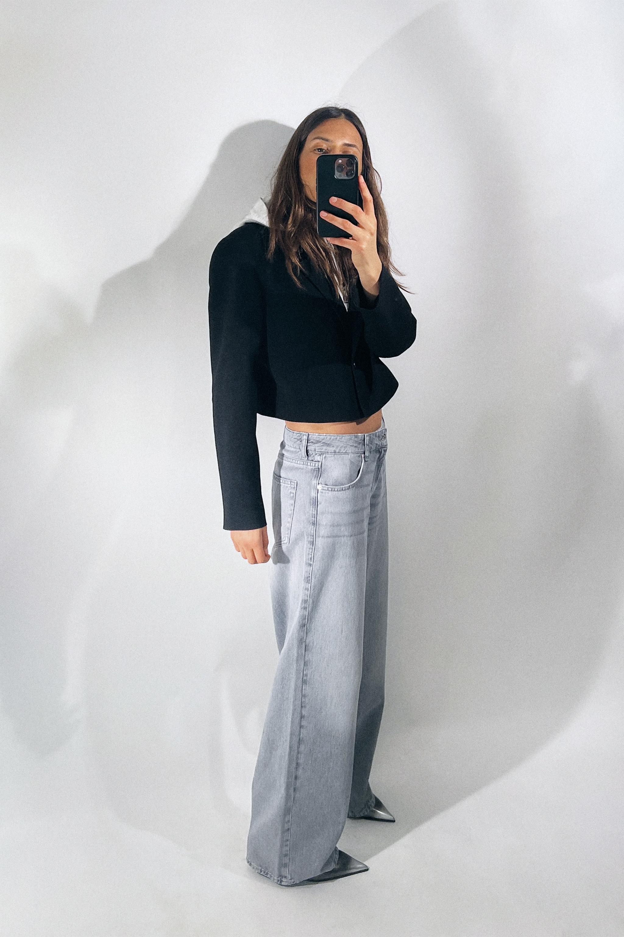 Z1975 WIDE-LEG ミッドライズ デニムパンツ - グレー | ZARA Japan / 日本