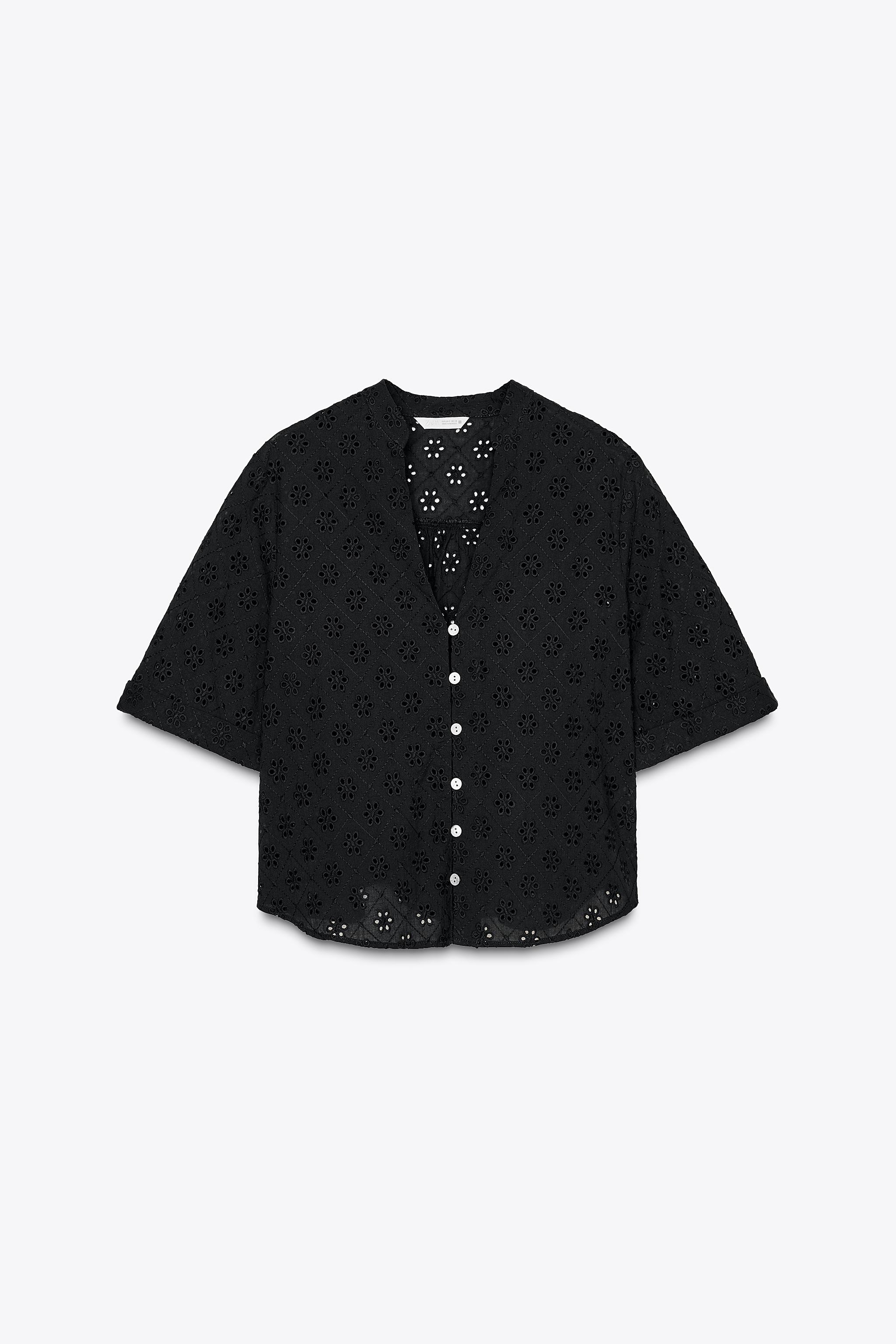 カットワーク刺繍入りシャツ - ブラック | ZARA Japan / 日本