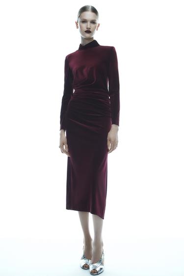 ZW COLLECTION DRAPED VELVET DRESS - Burgundy by Zara