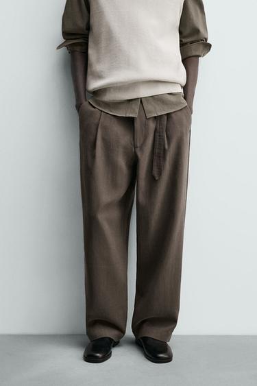 CALÇA FLUIDA COM CINTO - caqui-médio da Zara