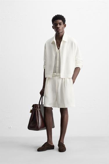 100% LINEN BERMUDA SHORTS WITH BELT - Oyster-white by Zara