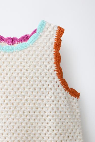 CROCHET KNIT TOP WITH CONTRAST TRIMS - Ecru by Zara - Image 2