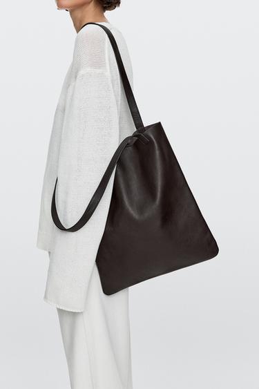 Zara Nappa leather tote bag with clutch detail - Brown - Image 0