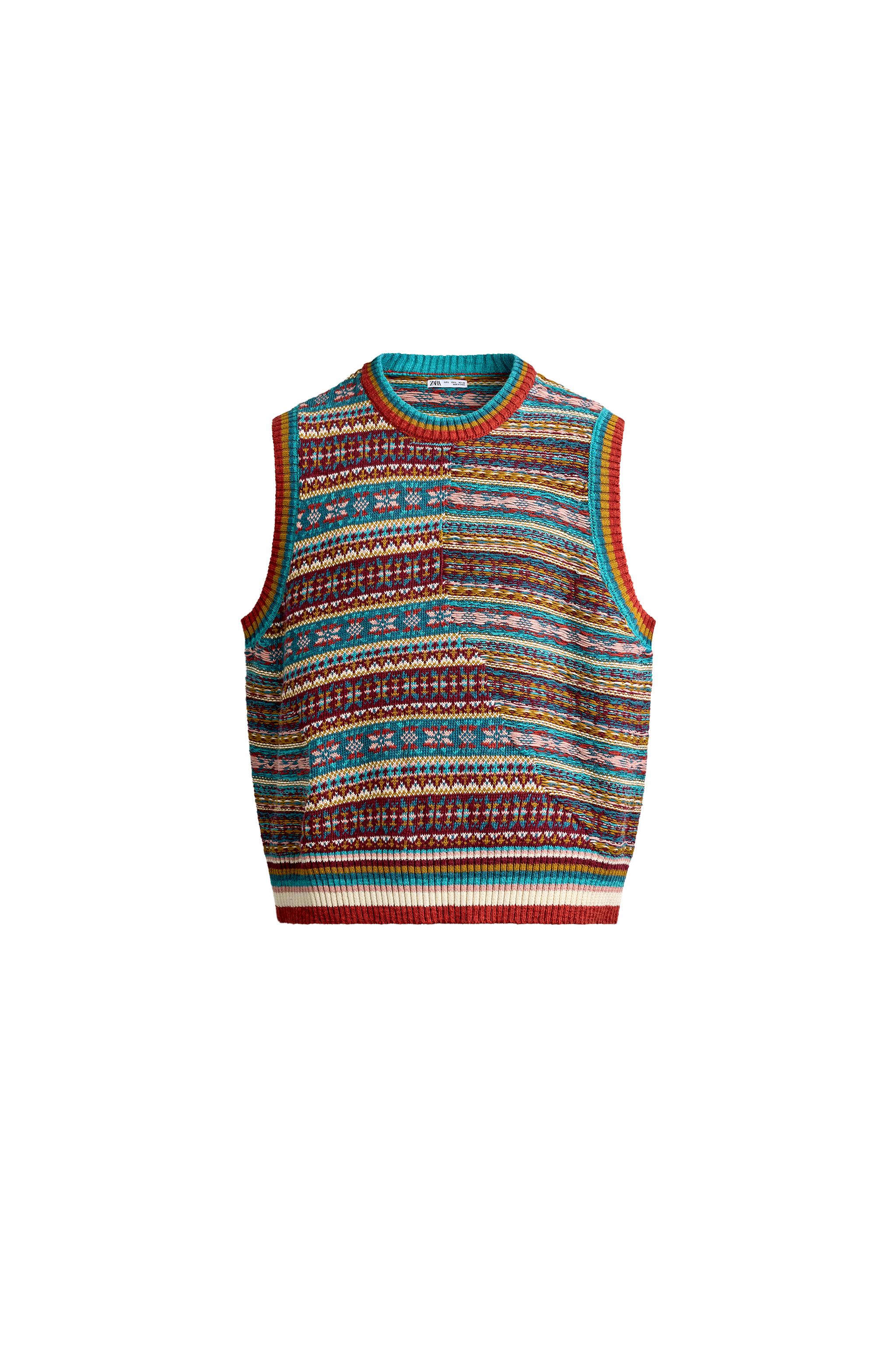PATCHWORK JACQUARD KNIT VEST - Turquoise | ZARA United States