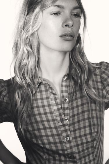 ROBE COURTE À CARREAUX ET VOLANTS - Gris de Zara - Image 3