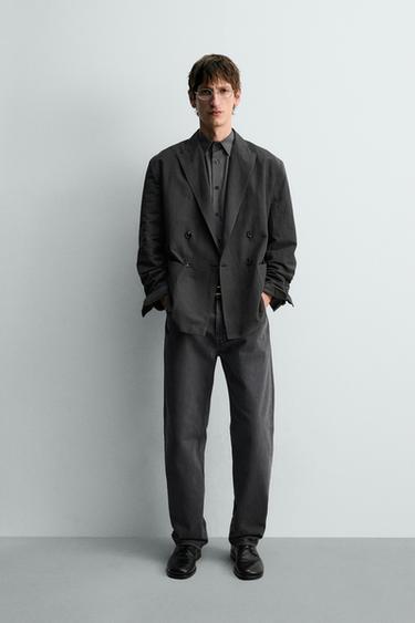 Zara LIMITED EDITION COTTON - LINEN DOUBLE-BREASTED BLAZER - Anthracite grey - Image 0