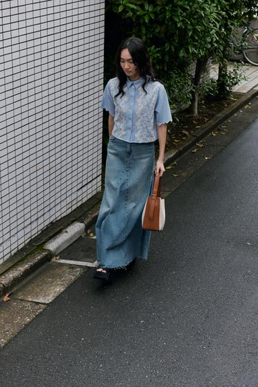 ショートスリーブ刺繍シャツ空色Zaraのショートスリーブ刺繍シャツ - 空色 