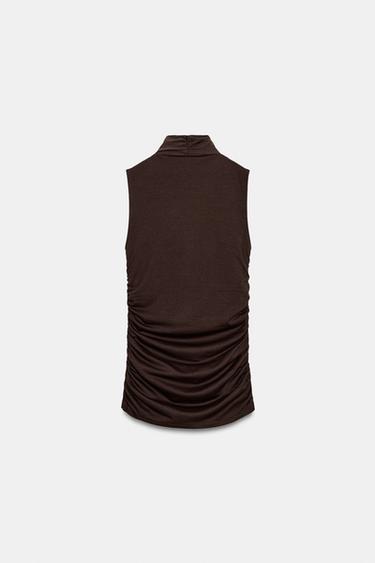 DRAPED GATHERED TOP - Brown by Zara - Image 6