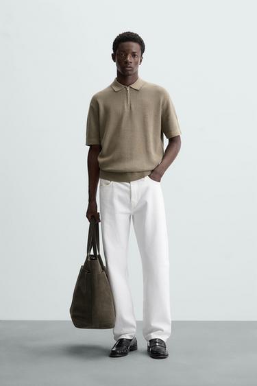 POLO DE MALHA PEROLADA COM ZÍPER - Caqui-claro da Zara - Imagem 0