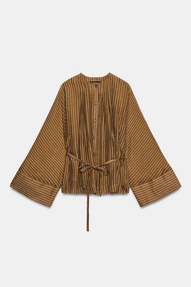 CAMISA CINTURÓN BOTONES - Khaki de Zara - Imagen 0