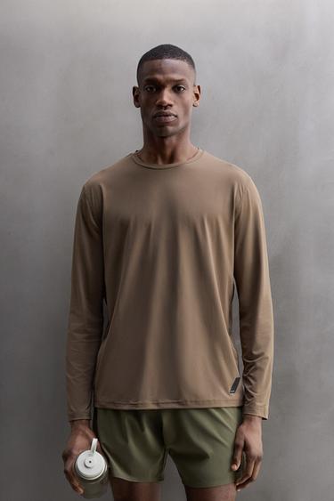 Zara BASIC LONG SLEEVE TECHNICAL T-SHIRT - Brown