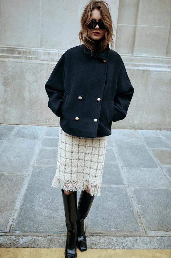 Zara SHORT DOUBLE-BREASTED COAT - Navy blue - Image 0