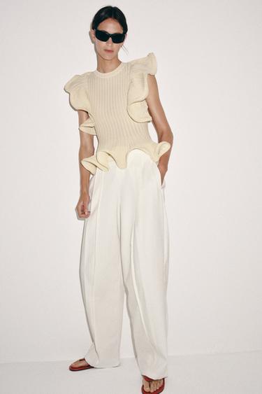 KNIT TOP WITH WAVY TRIMS - Ecru by Zara - Image 4