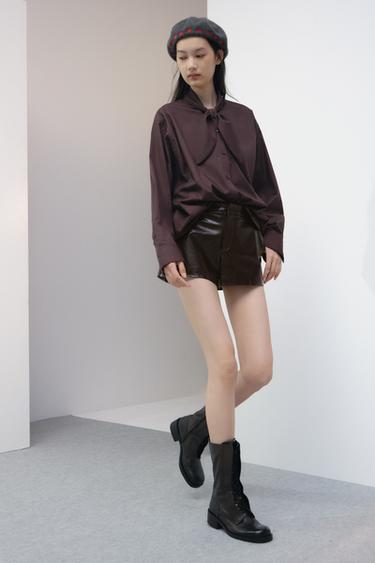 レザー風ショートパンツダークボルドーZaraのレザー風ショートパンツ - ダークボルドー
