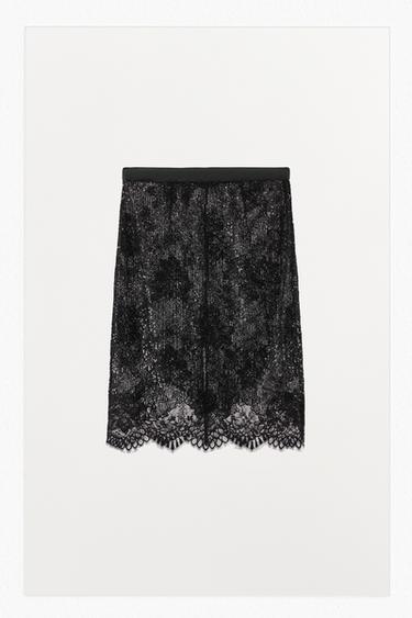 CONTRAST SEQUIN LACE SKIRT - Black by Zara