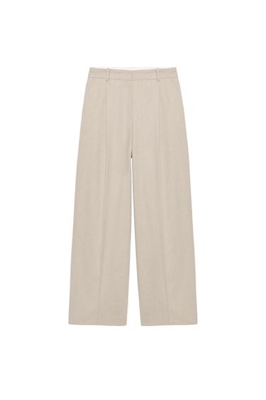 PANTALÓN RECTO PINZAS - Beige claro de Zara