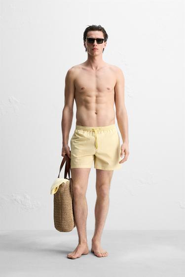 SEERSUCKER MID-LENGTH SWIMMING TRUNKS - Oil by Zara - Image 0