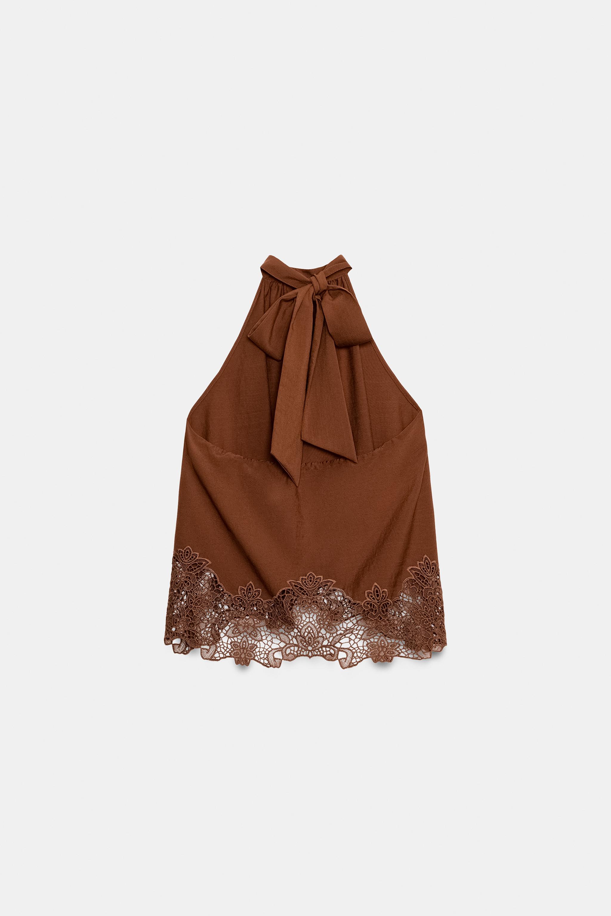 EMBROIDERED EYELET HALTER TOP