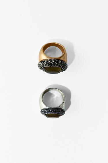 Zara 2-PACK OF GLITTER JEWEL RINGS - Gold / Silver