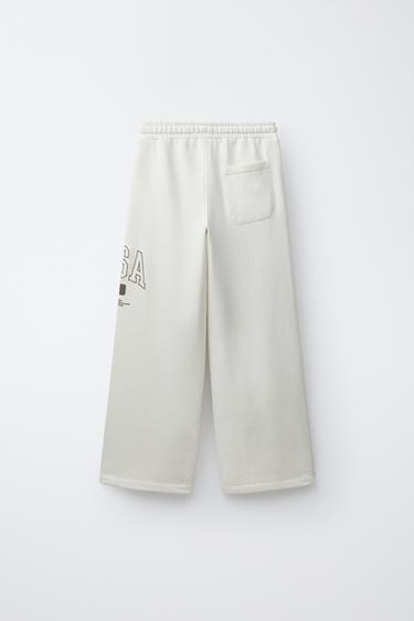 WIDE-LEG PLUSH JOGGING TROUSERS - Ecru by Zara - Image 1