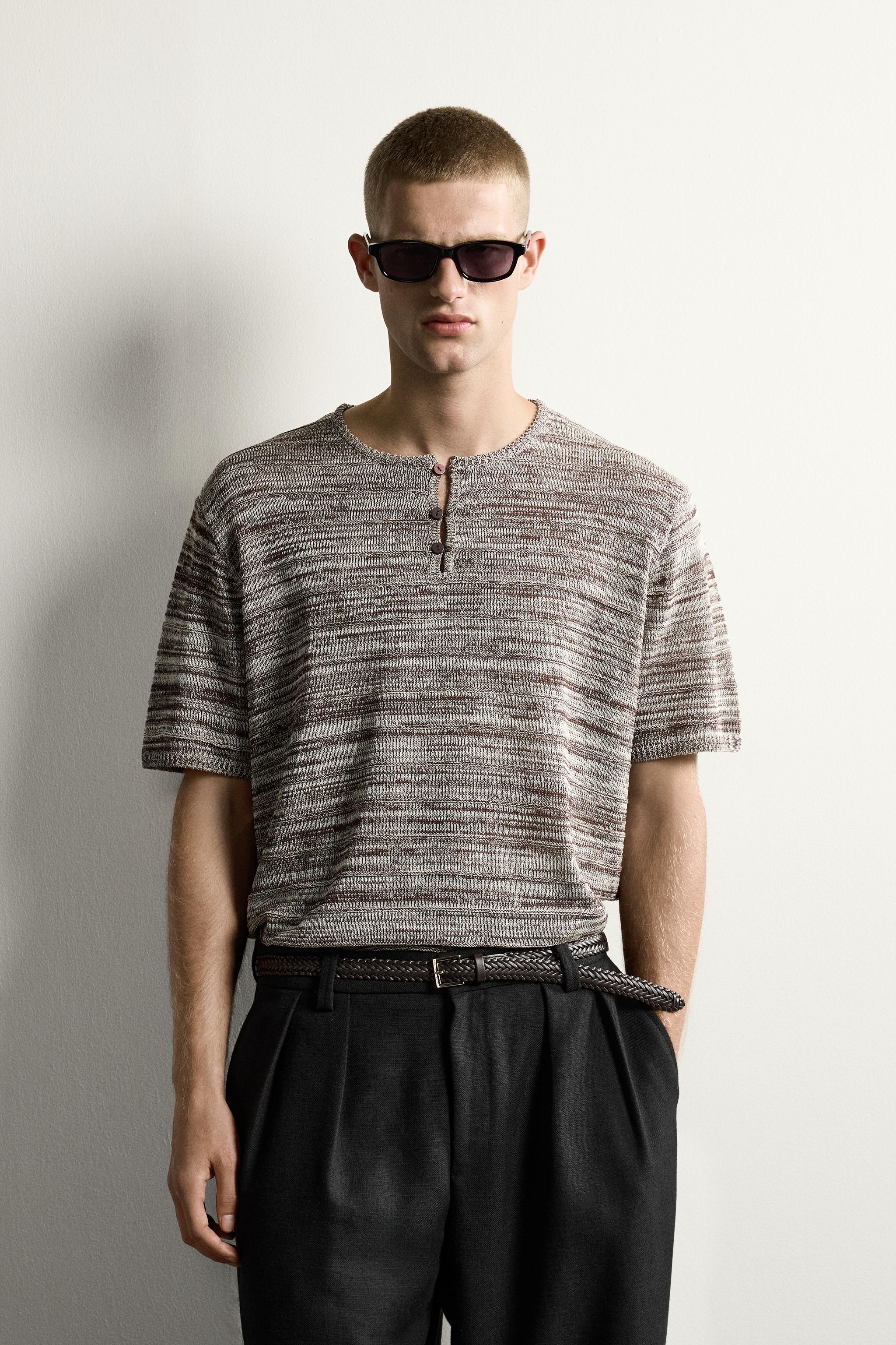 Мужские рубашки Zara KNIT HENLEY SHIRT — фото 2