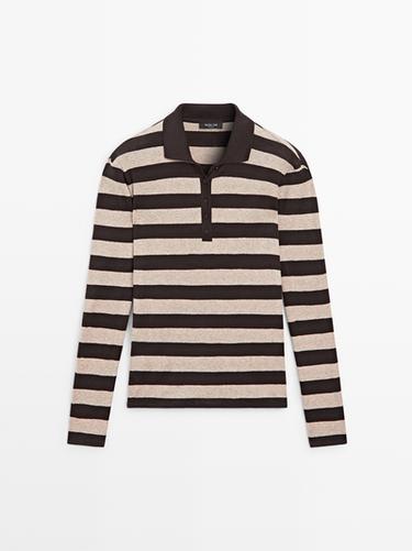 Pull polo en maille de coton mélangé - Marron de Zara - Image 0